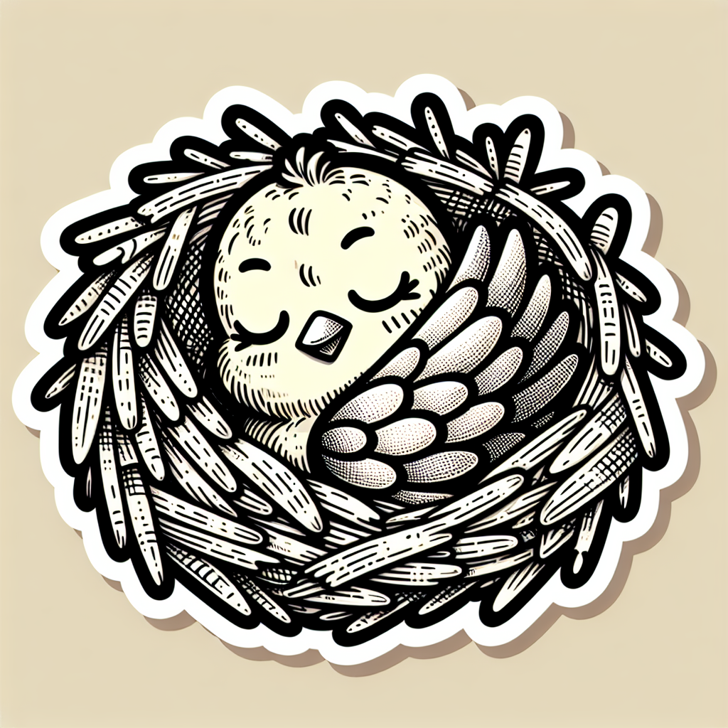 sticker-A little chick in a nest, sleepily peeking out from under its wing-cute stickers-1733095847130